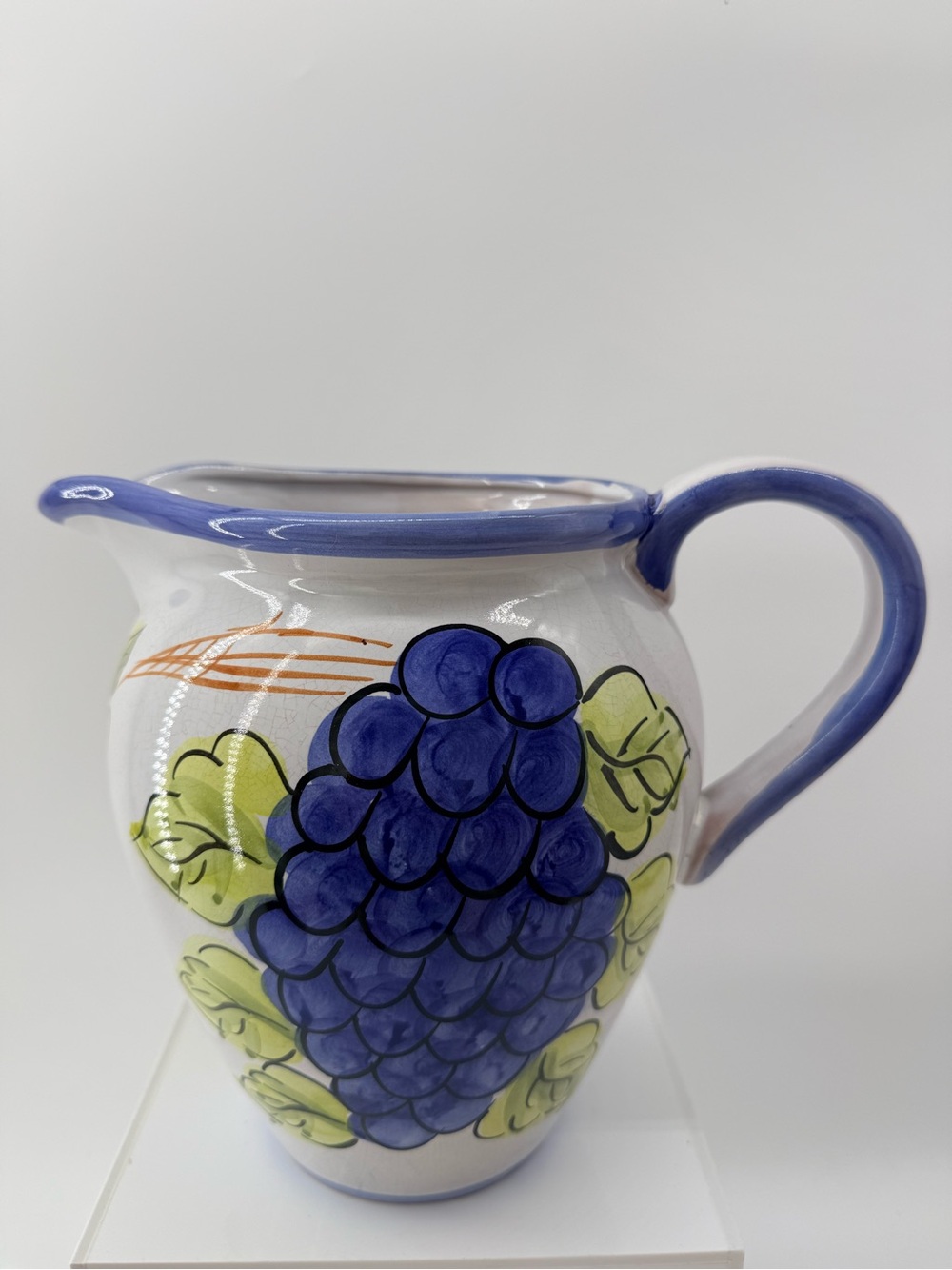 Blue Grape Hand-Painted Ceramic Pitcher - Decorative Home Accent